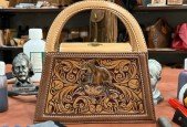 Leather carving elves and floral Women shoulder bag